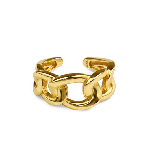 Golden Copper Chain Ring Adjustable Korean Style Electroplated Ring Individually Packed Holiday Gift Set For Women