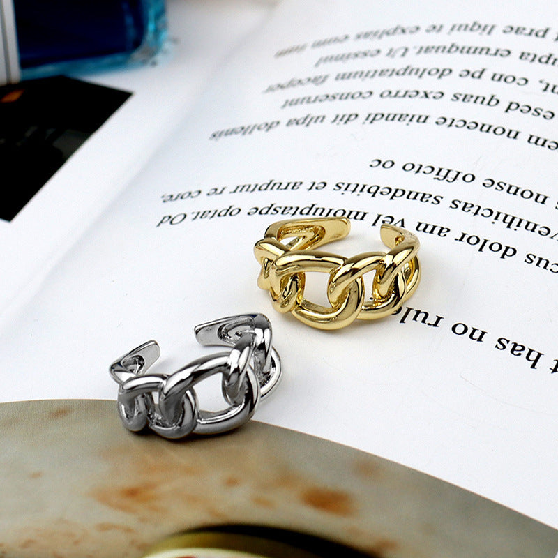 Golden Copper Chain Ring Adjustable Korean Style Electroplated Ring Individually Packed Holiday Gift Set For Women