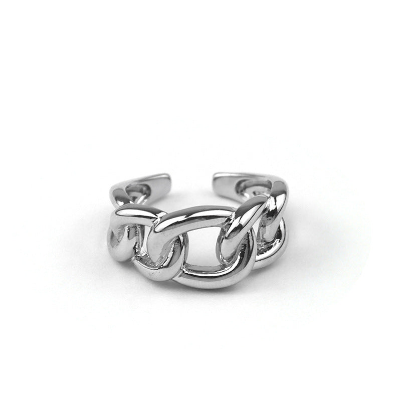 Golden Copper Chain Ring Adjustable Korean Style Electroplated Ring Individually Packed Holiday Gift Set For Women