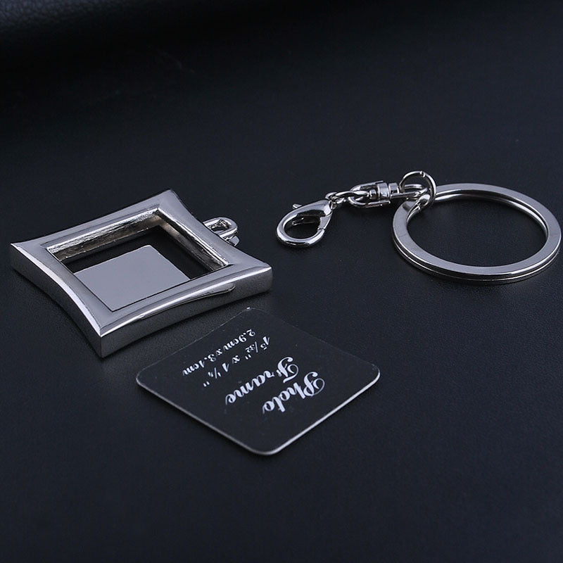 Personalized Photo Frame Keychain Metal Key Pendant For Couples Custom Logo Printing Rectangle Rhombus Round