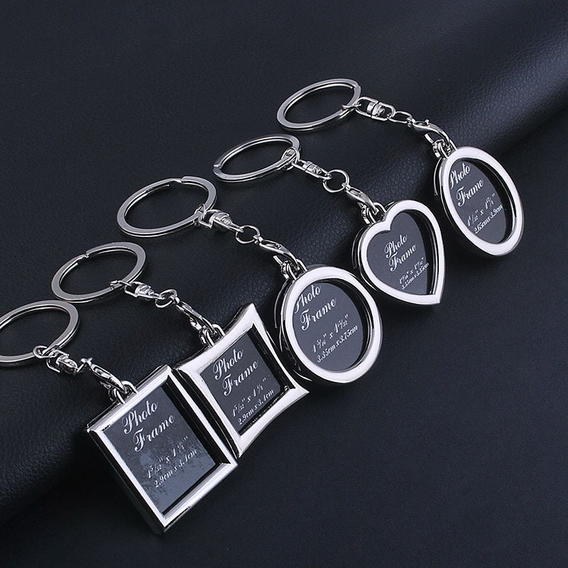 Personalized Photo Frame Keychain Metal Key Pendant For Couples Custom Logo Printing Rectangle Rhombus Round