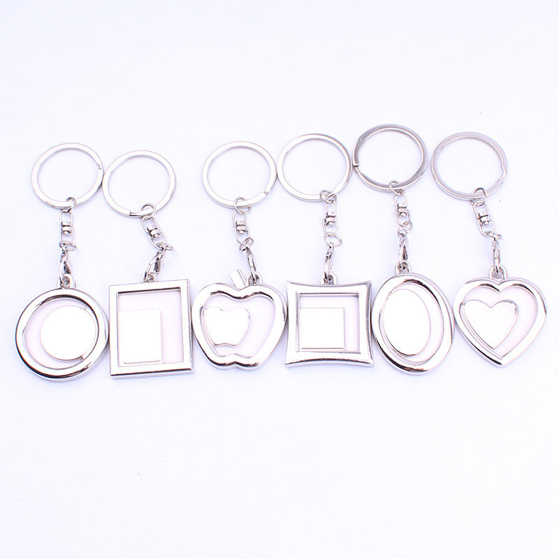 Personalized Photo Frame Keychain Metal Key Pendant For Couples Custom Logo Printing Rectangle Rhombus Round