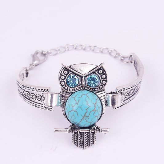 Womens Turquoise Owl Bracelet Zodiac Design Jewelry Electroplated Alloy Metal Fashion European American Styles