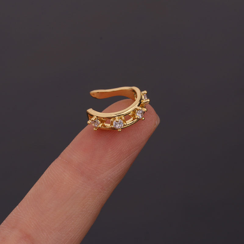 Copper Zircon Inlaid Flower Clip On Earrings For Women