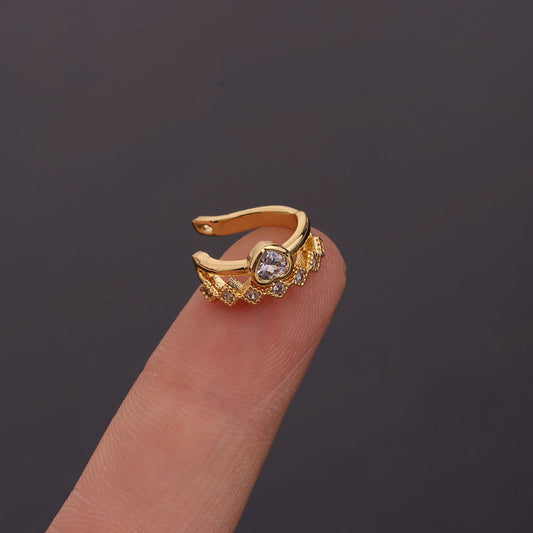 Copper Zircon Inlaid Flower Clip On Earrings For Women