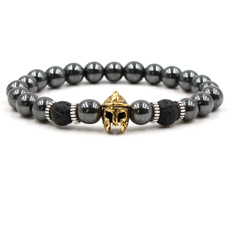 Mens Natural Volcanic Rock Bracelet With Lion Head And Leopard Head Design Elastic Geometric Style Anti Fatigue Daily