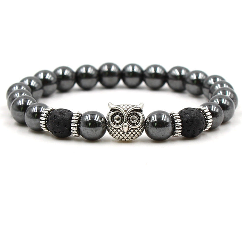 Mens Natural Volcanic Rock Bracelet With Lion Head And Leopard Head Design Elastic Geometric Style Anti Fatigue Daily
