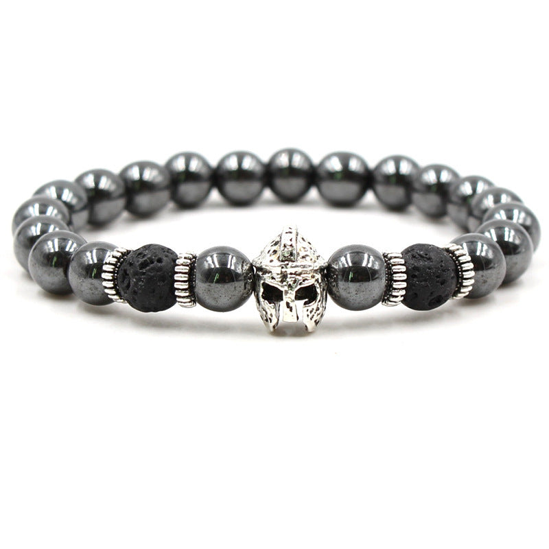 Mens Natural Volcanic Rock Bracelet With Lion Head And Leopard Head Design Elastic Geometric Style Anti Fatigue Daily
