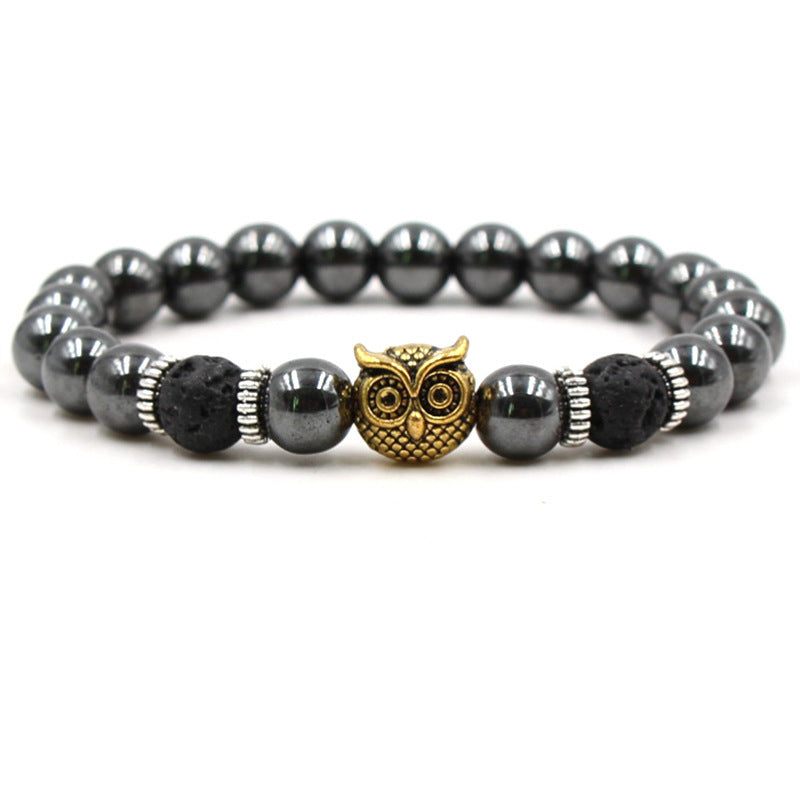 Mens Natural Volcanic Rock Bracelet With Lion Head And Leopard Head Design Elastic Geometric Style Anti Fatigue Daily