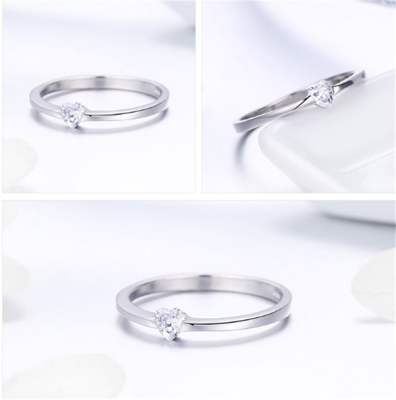 Heart Shaped Ring In Sterling Silver With Gemstone Inlay Fashion Jewelry European Design Elegant Classic Style
