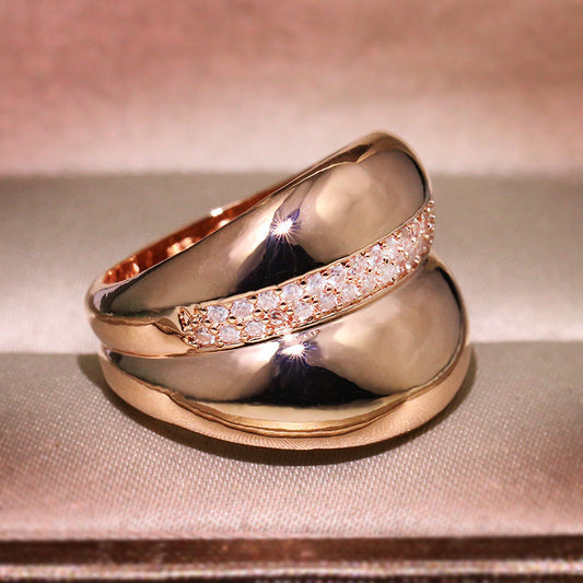 Mens Zircon Ring Rose Gold Plated Brass Geometric Design