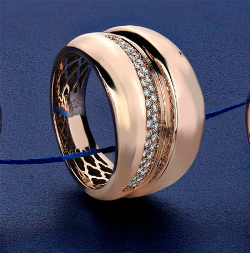 Mens Zircon Ring Rose Gold Plated Brass Geometric Design