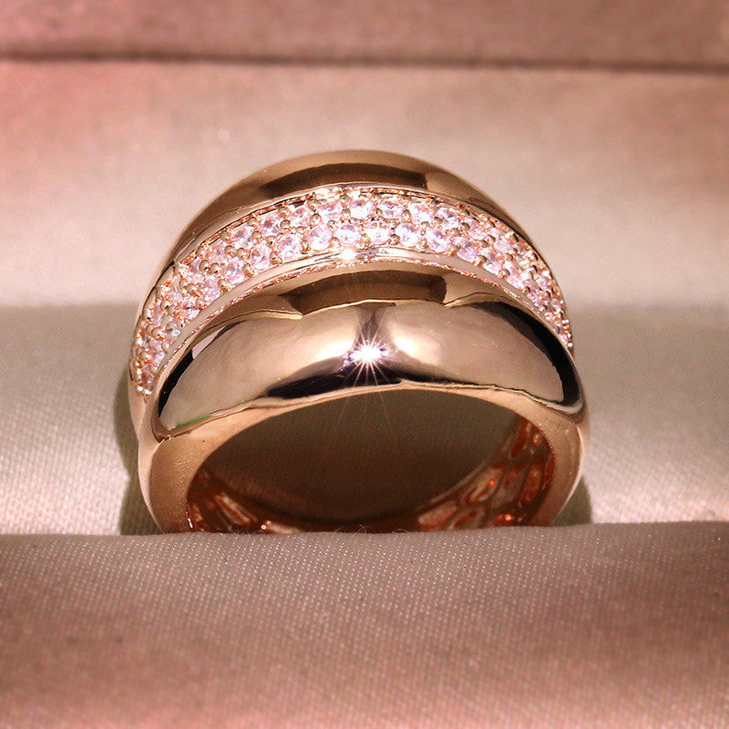 Mens Zircon Ring Rose Gold Plated Brass Geometric Design