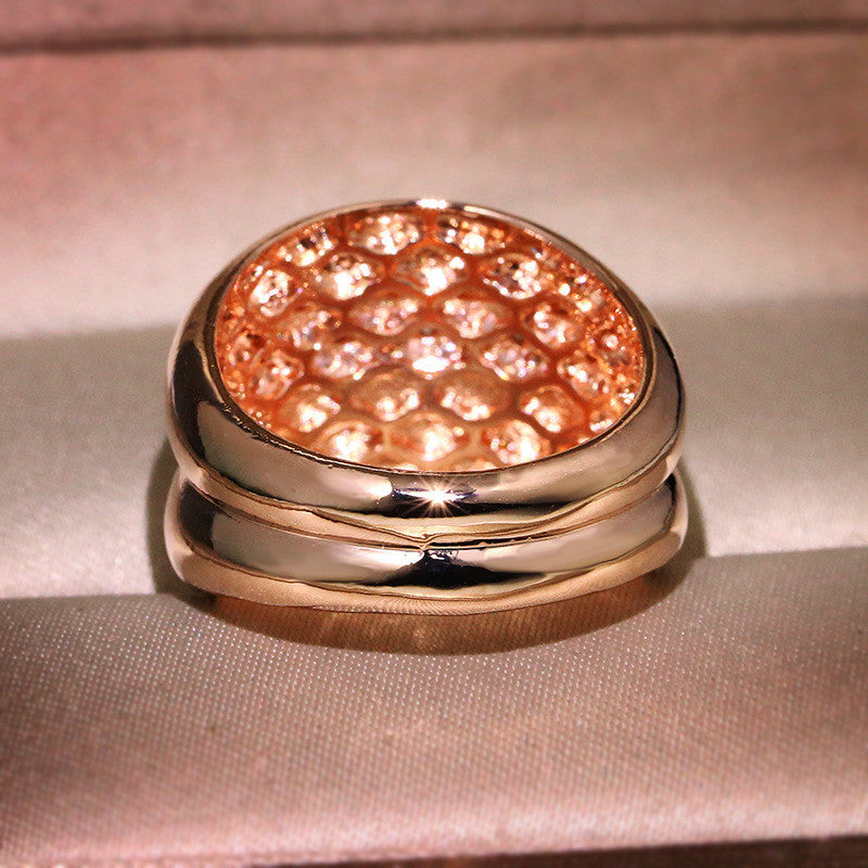 Mens Zircon Ring Rose Gold Plated Brass Geometric Design