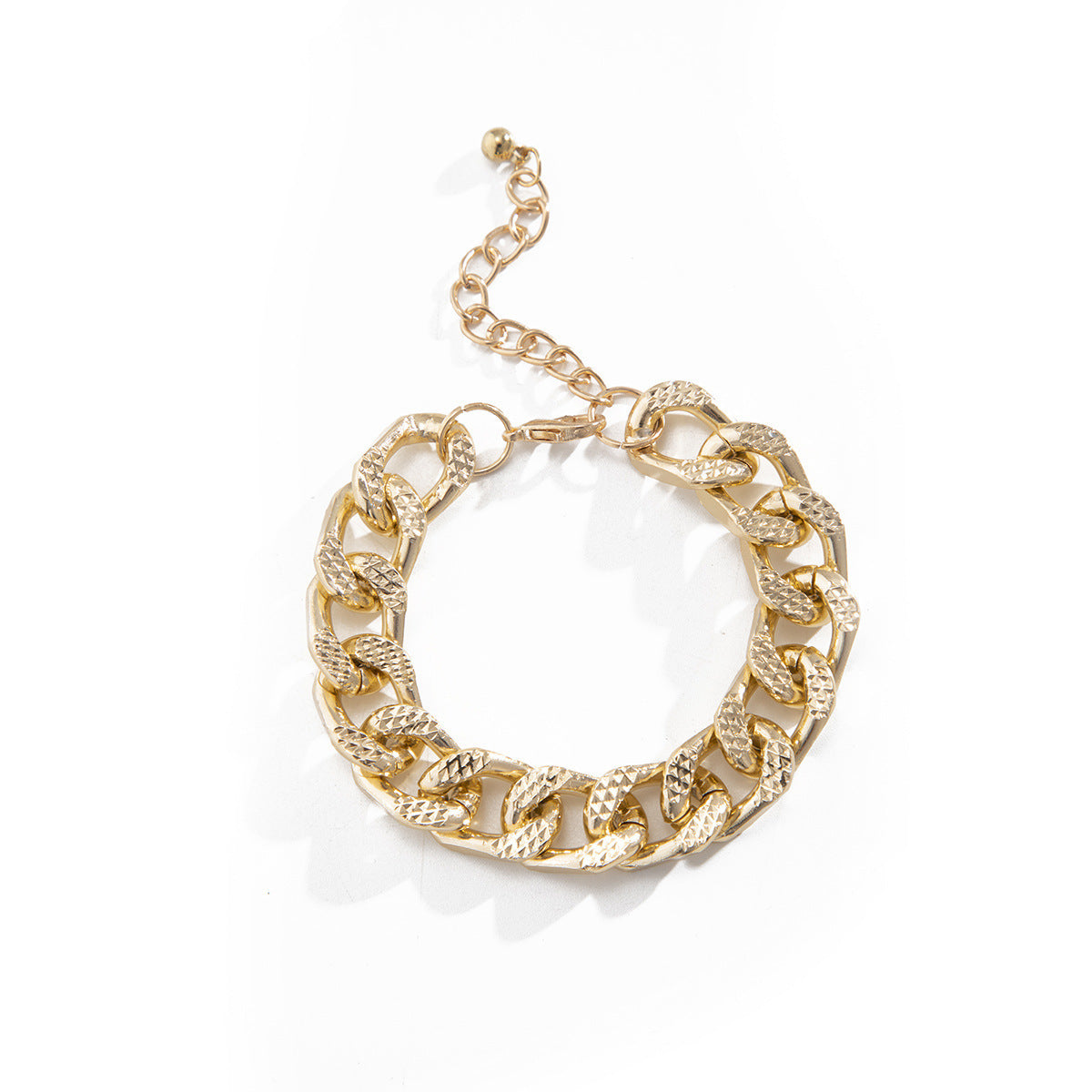 Metal Bracelet Diamond Shaped Textured Chain Retro Design Electroplated Gold And White Type Bracelet Gold 0695