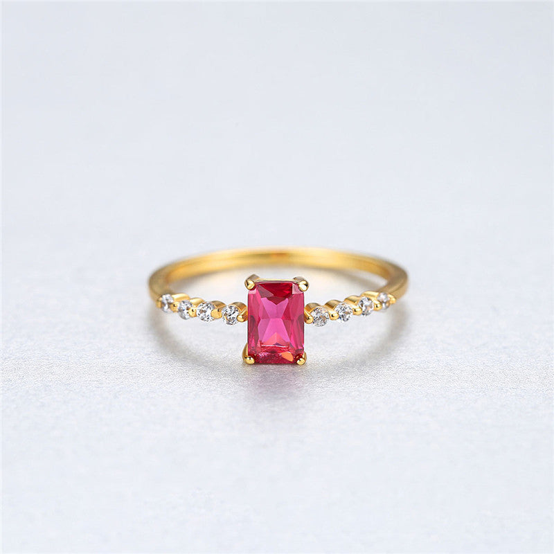 Sterling Silver Rings With Colored Zircon Inlay Geometric Design For Women S925 Electroplated Jewelry Accessory