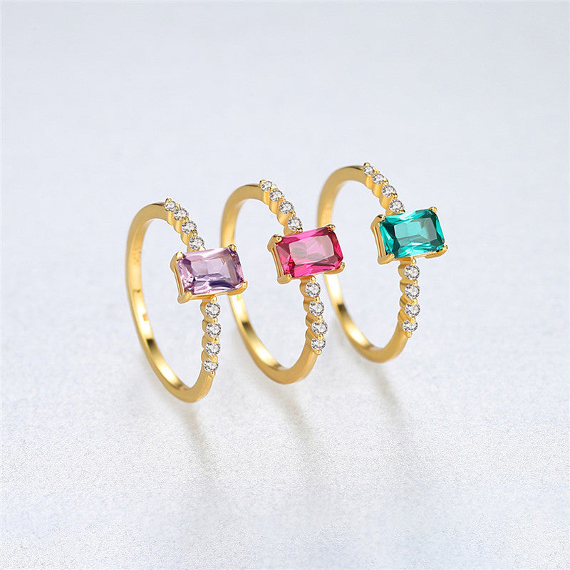 Sterling Silver Rings With Colored Zircon Inlay Geometric Design For Women S925 Electroplated Jewelry Accessory