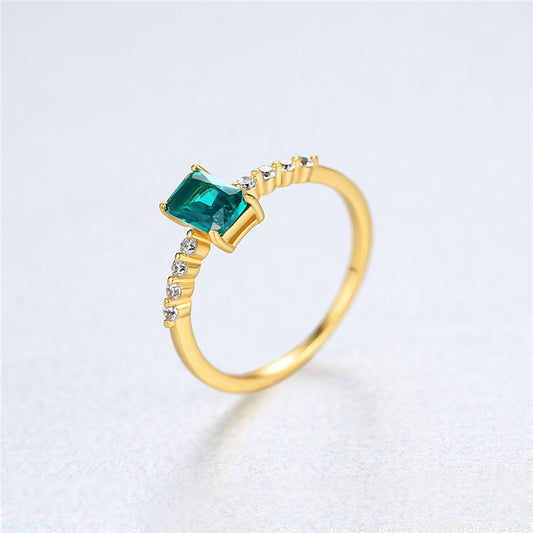 Sterling Silver Rings With Colored Zircon Inlay Geometric Design For Women S925 Electroplated Jewelry Accessory