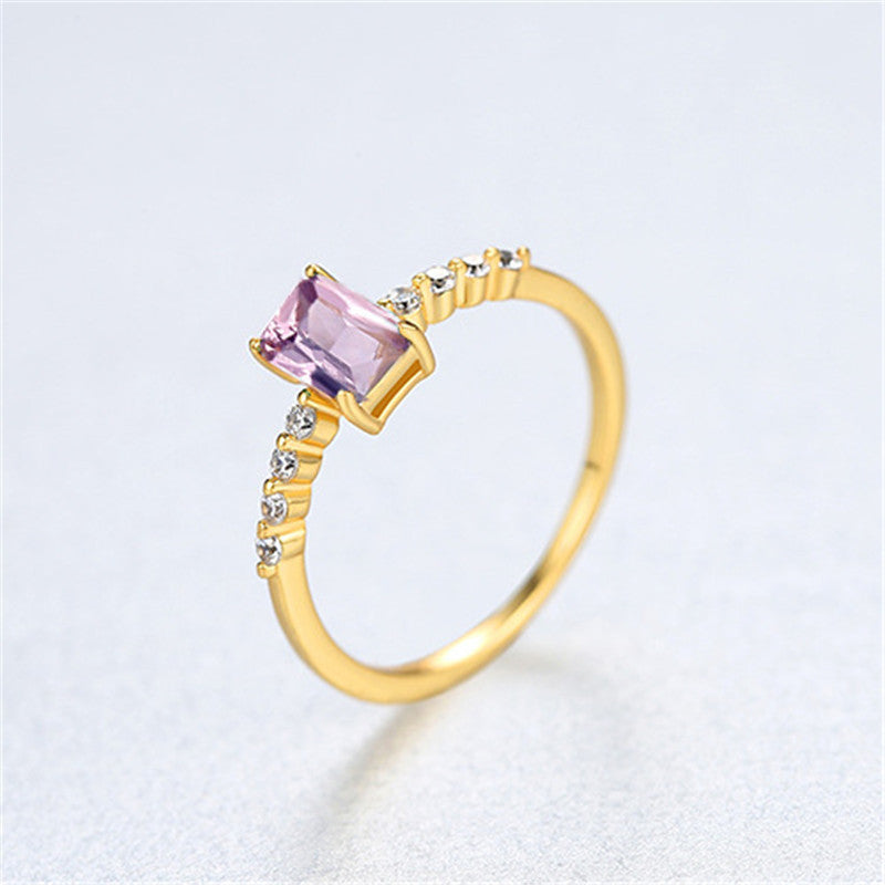 Sterling Silver Rings With Colored Zircon Inlay Geometric Design For Women S925 Electroplated Jewelry Accessory