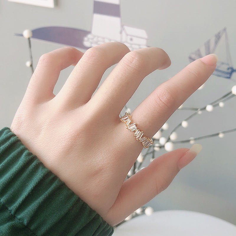 Copper Zircon Ring For Women Adjustable Irregular Design Electroplated Fashion Jewelry Gift For Her Elegant Wear