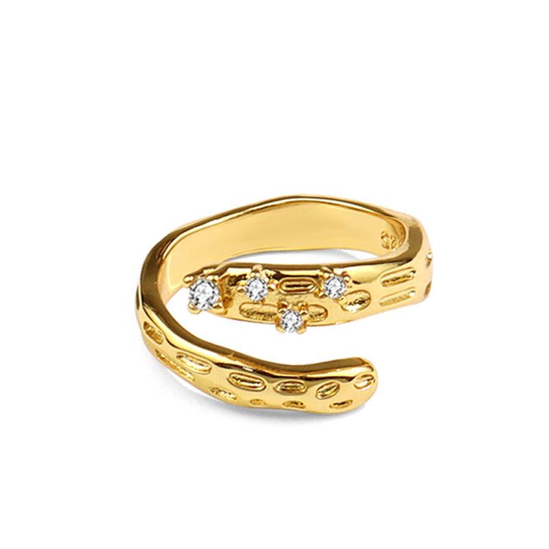 Copper Zircon Ring For Women Adjustable Irregular Design Electroplated Fashion Jewelry Gift For Her Elegant Wear