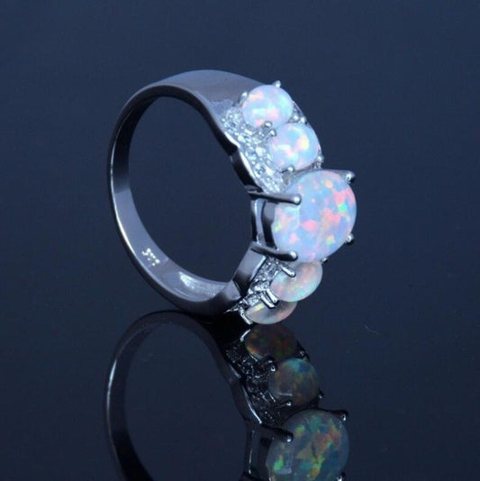 Gold Electroplated Opal Ring With Geometric Design And Synthetic Opal Inlay Elegant Gifts For Dressy Occasions
