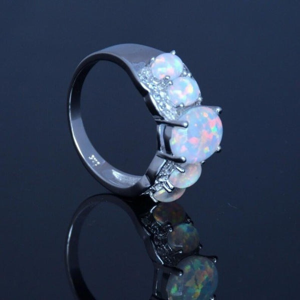 Gold Electroplated Opal Ring With Geometric Design And Synthetic Opal Inlay Elegant Gifts For Dressy Occasions