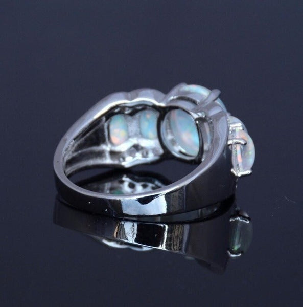 Gold Electroplated Opal Ring With Geometric Design And Synthetic Opal Inlay Elegant Gifts For Dressy Occasions