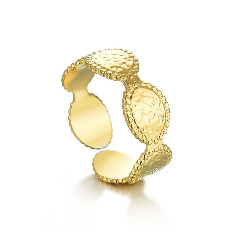 Womens Gold Plated Stainless Steel Oval Texture Geometric Adjustable Opening Bracelet Fashion Jewelry Gift Lux