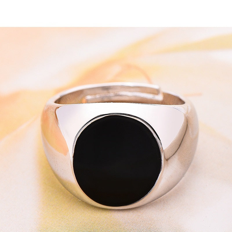 Adjustable Black Copper Ring With Gold Plating Inlaid Gems