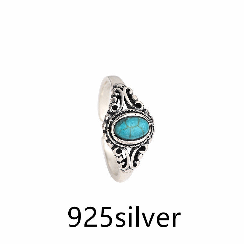Womens Geometric Wedding Band Ring Fashion Metal Ring With Blue Stone Zinc Alloy Ring Trendy For Wedding Style