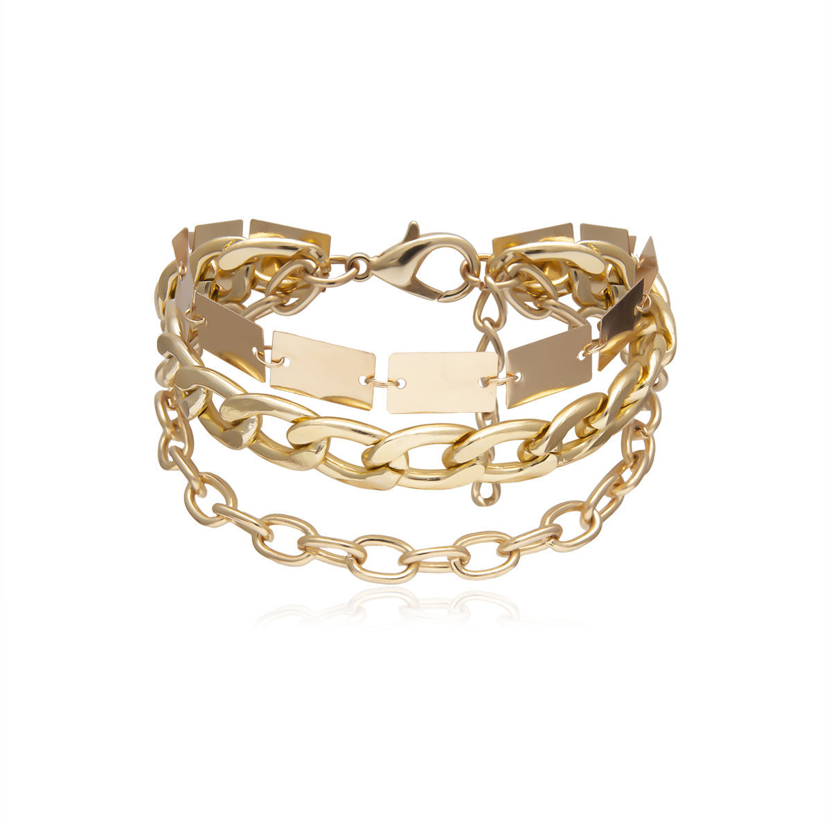 Womens Vintage Metal Geometric Layered Chain Bracelet Electroplated Gold With White K Finish Anniversary Gift