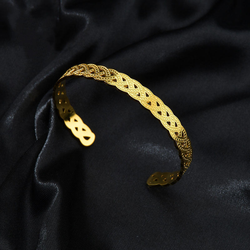 Womens Gold Plated Stainless Steel Oval Texture Geometric Adjustable Opening Bracelet Fashion Jewelry Gift Lux