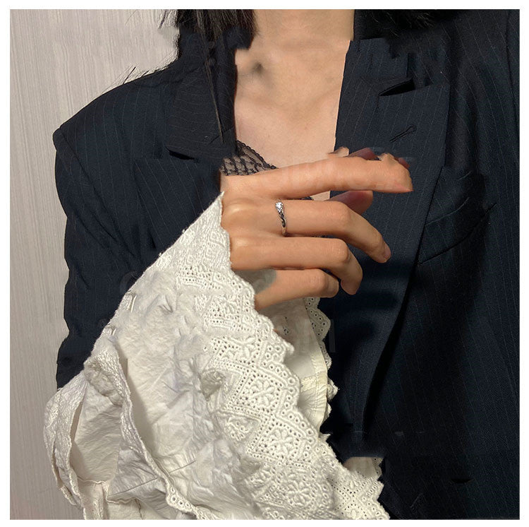 Womens 925 Sterling Silver Ring With Niche Shaped Opening Zircon Accent Simple Diamond Band Gentle Design Jewelry