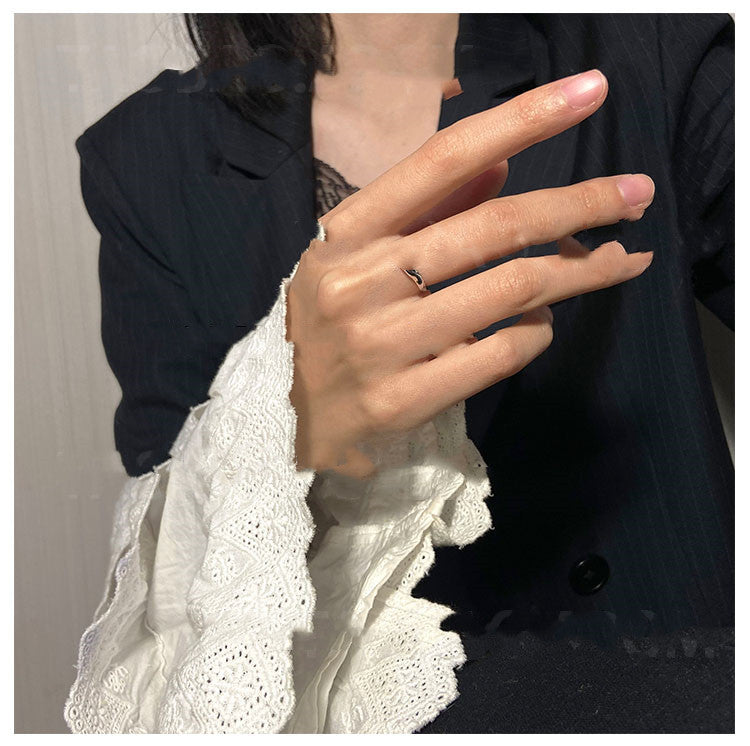 Womens 925 Sterling Silver Ring With Niche Shaped Opening Zircon Accent Simple Diamond Band Gentle Design Jewelry