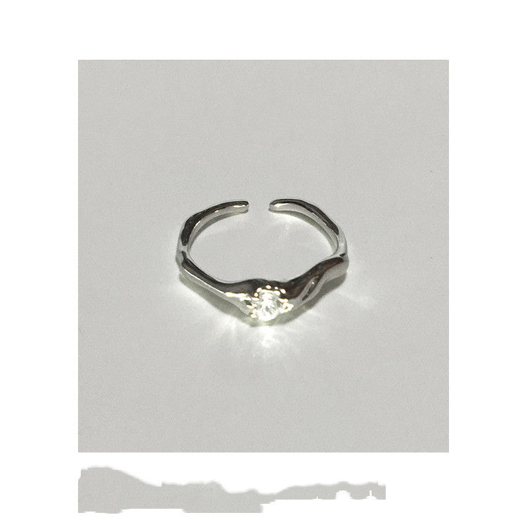 Womens 925 Sterling Silver Ring With Niche Shaped Opening Zircon Accent Simple Diamond Band Gentle Design Jewelry