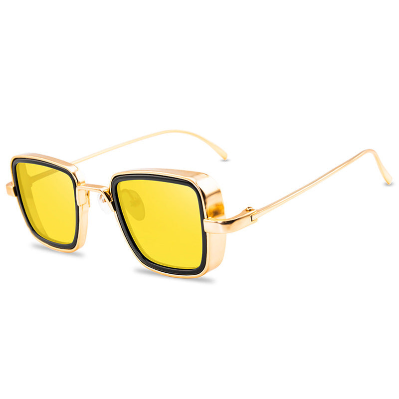 Mens Vintage Steampunk Sunglasses Retro Metal Square Frame UV400 Protection Strong Build High Visibility Fashion