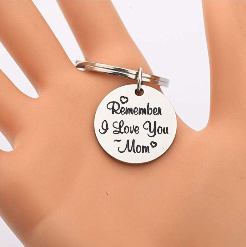 I Love You Mom Keychain Stainless Steel Carved Geometry Design Mothers Day Gift Car Key Ring Decoration Carved