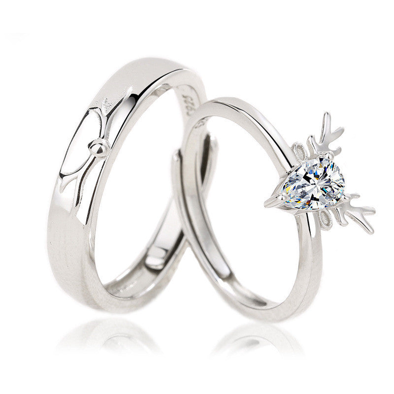Sterling Silver Antler Couple Rings Set For Him And Her