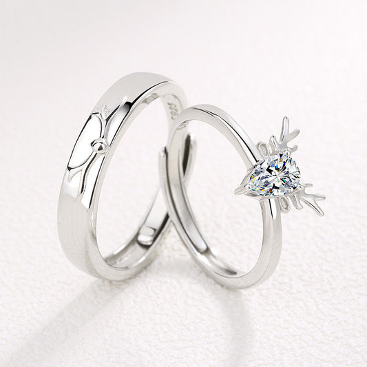 Sterling Silver Antler Couple Rings Set For Him And Her
