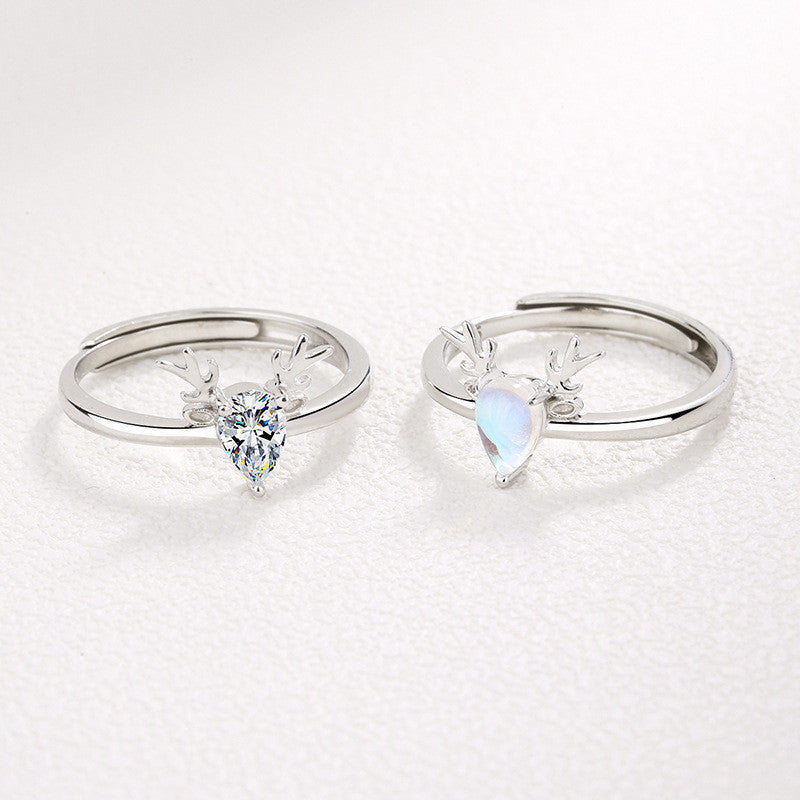 Sterling Silver Antler Couple Rings Set For Him And Her