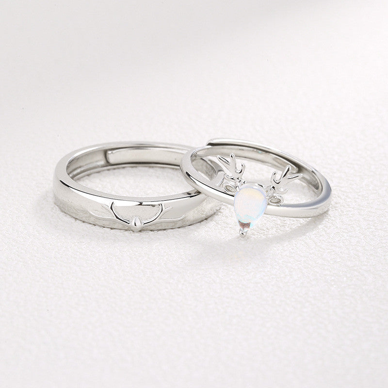 Sterling Silver Antler Couple Rings Set For Him And Her