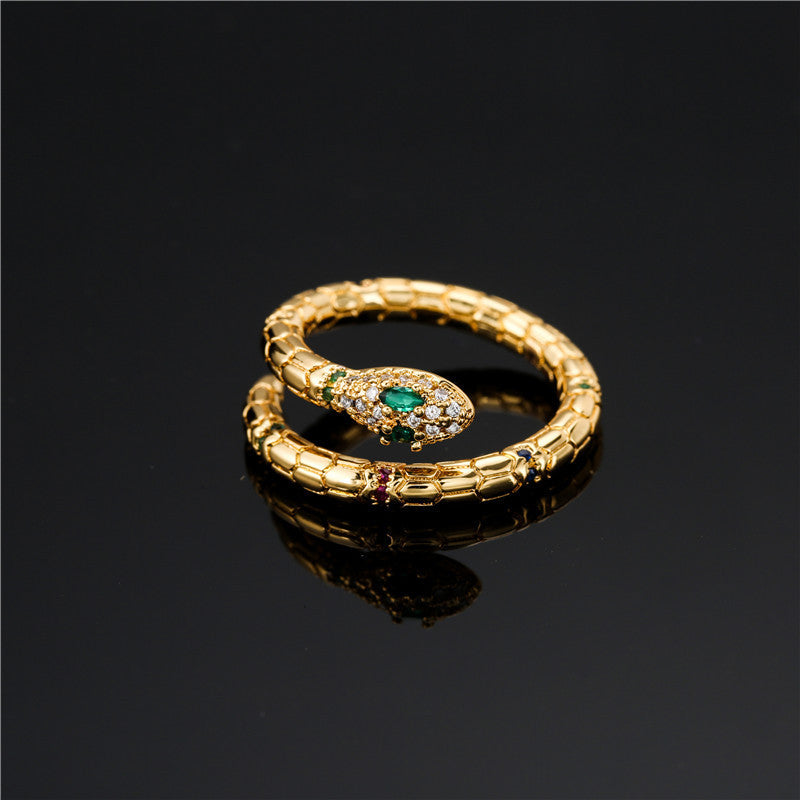 Gold Color Snake Ring Adjustable Cubic Zirconia Finger Ring Exquisite Sparkling Wedding Anniversary Jewelry Gift