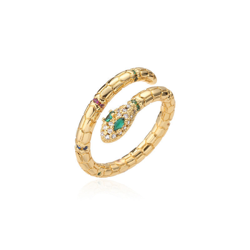Gold Color Snake Ring Adjustable Cubic Zirconia Finger Ring Exquisite Sparkling Wedding Anniversary Jewelry Gift