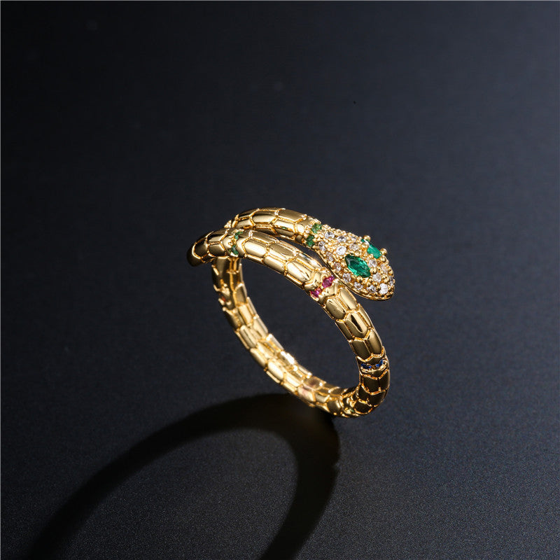 Gold Color Snake Ring Adjustable Cubic Zirconia Finger Ring Exquisite Sparkling Wedding Anniversary Jewelry Gift