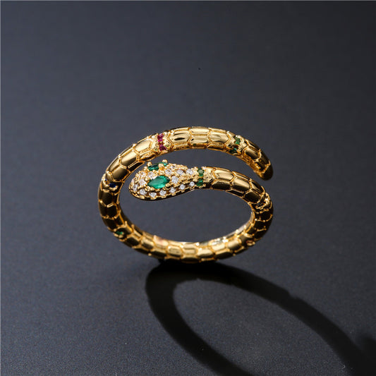 Gold Color Snake Ring Adjustable Cubic Zirconia Finger Ring Exquisite Sparkling Wedding Anniversary Jewelry Gift