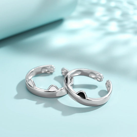 Sterling Silver Adjustable Cat Ear Ring Cute Kitten Ring Zodiac Jewelry 925 Silver Accessory Fashion Gift For All
