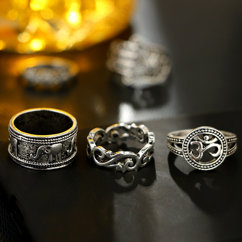 Vintage Bohemian Knuckle Ring Set 9 Pcs Hollow Carved Stackable Rings Elephant Palm Crown Alloy Fashion Styles Couture