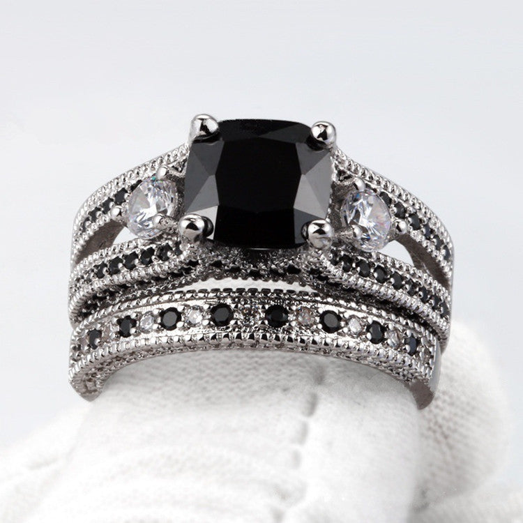 Geometric Metal Ring Fashion Jewelry Black Zircon Black Diamond Inlay Electroplated Finish Elegant Ring Classic