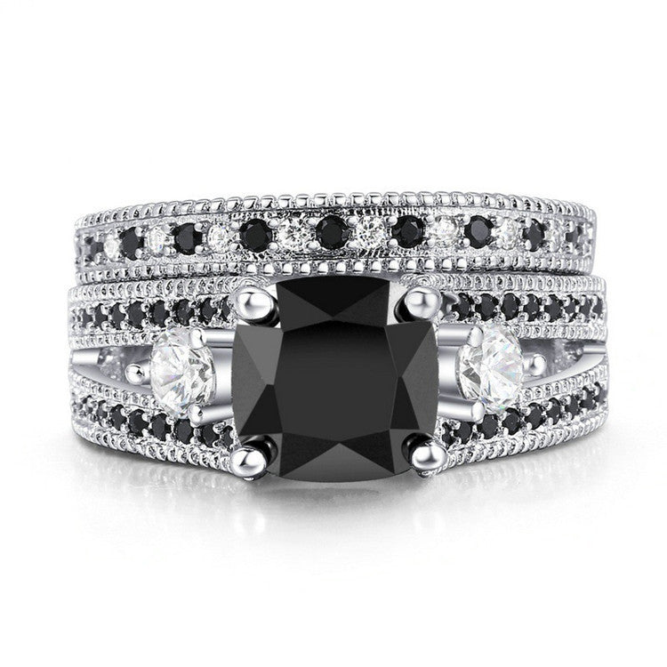 Geometric Metal Ring Fashion Jewelry Black Zircon Black Diamond Inlay Electroplated Finish Elegant Ring Classic